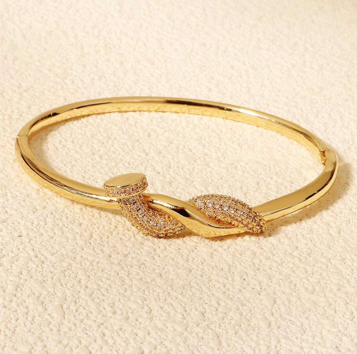 Twist Crystal Nail Bangle – Gold