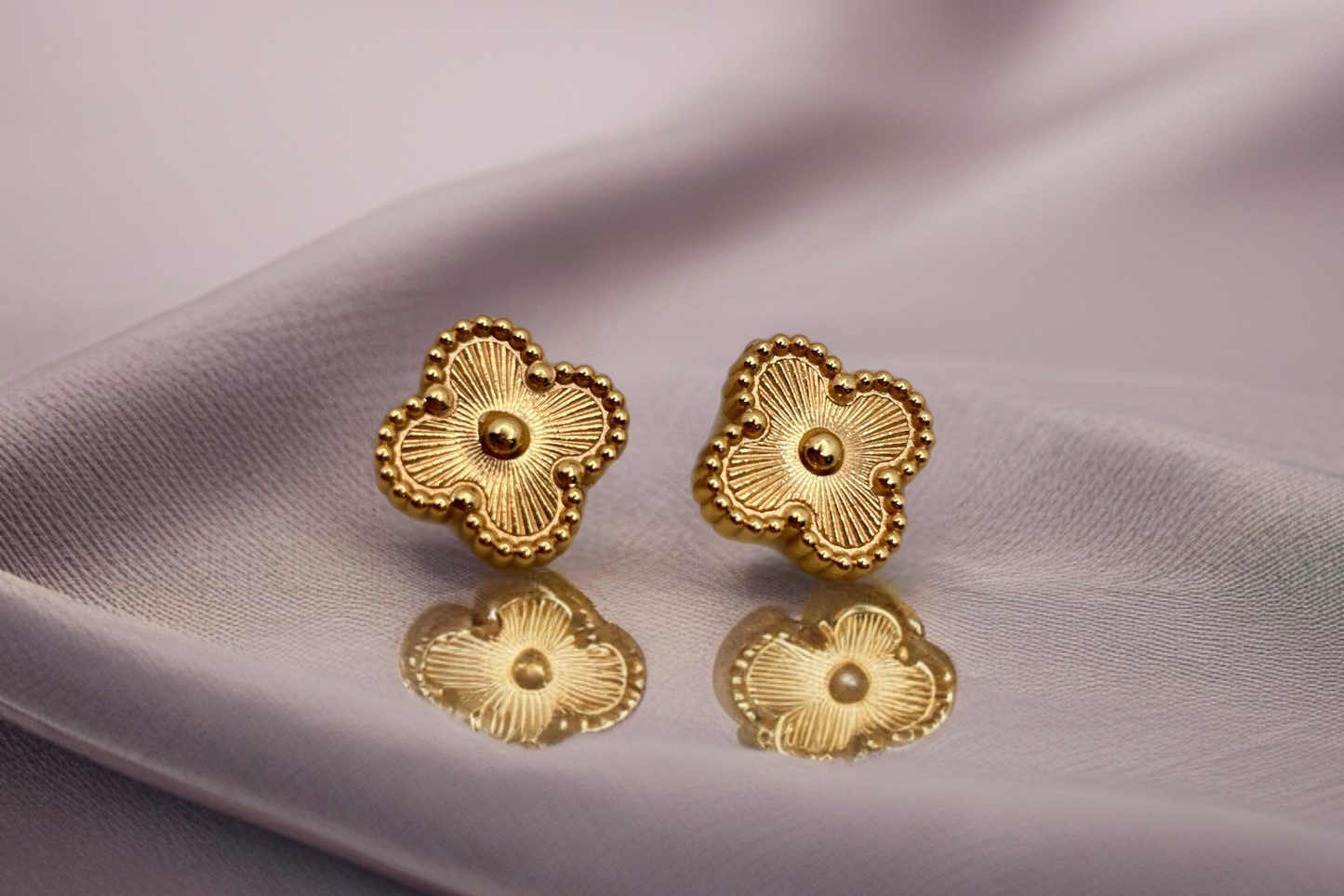 Golden Clover Stud Earrings – Minimal Luxury Floral Studs
