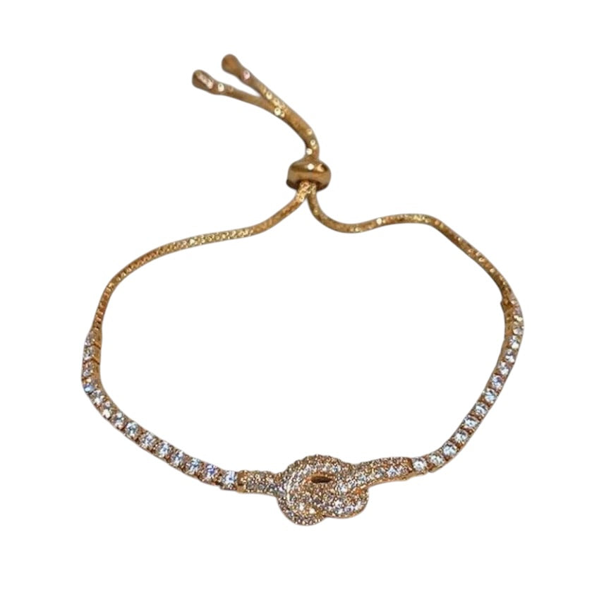 Adjustable Knot Crystal Bracelet – Gold