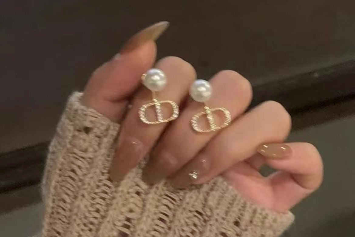 Pearl Charm Drop Earrings – Elegant Gold Statement Earrings