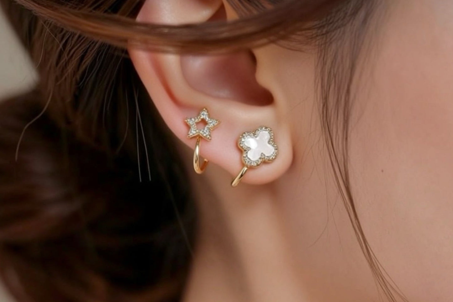 Celeste Clover & Star Wrap Earrings – Gold