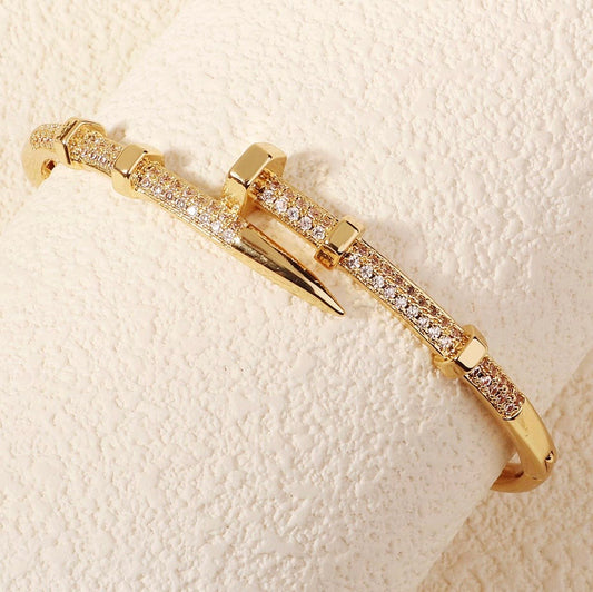 Iconic Nail Crystal Bangle – Gold