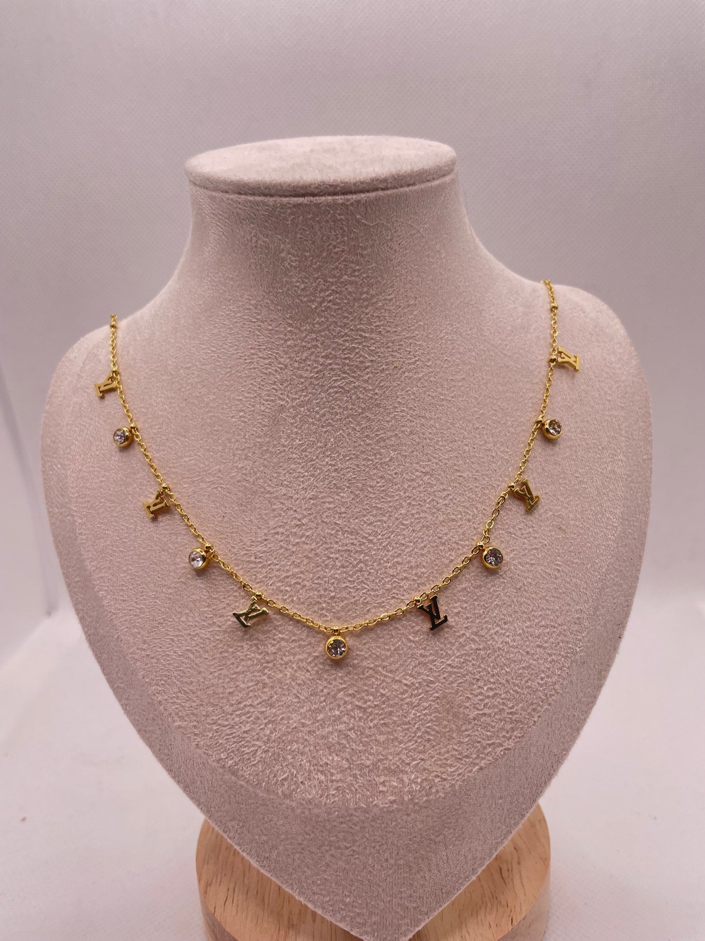 Crystal Letter Charm Necklace – Dainty Gold Chain