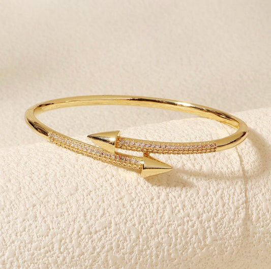 Signature Crystal Nail Bangle – Gold