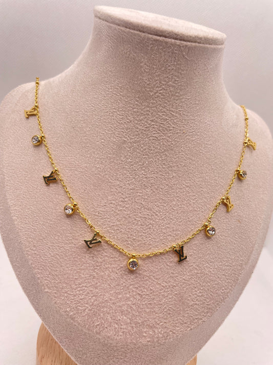 Crystal Letter Charm Necklace – Dainty Gold Chain