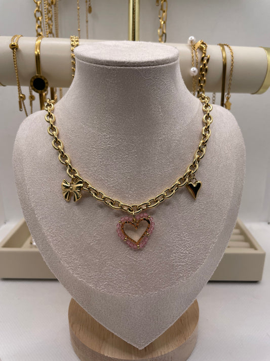 Pink Heart And Charms necklace
