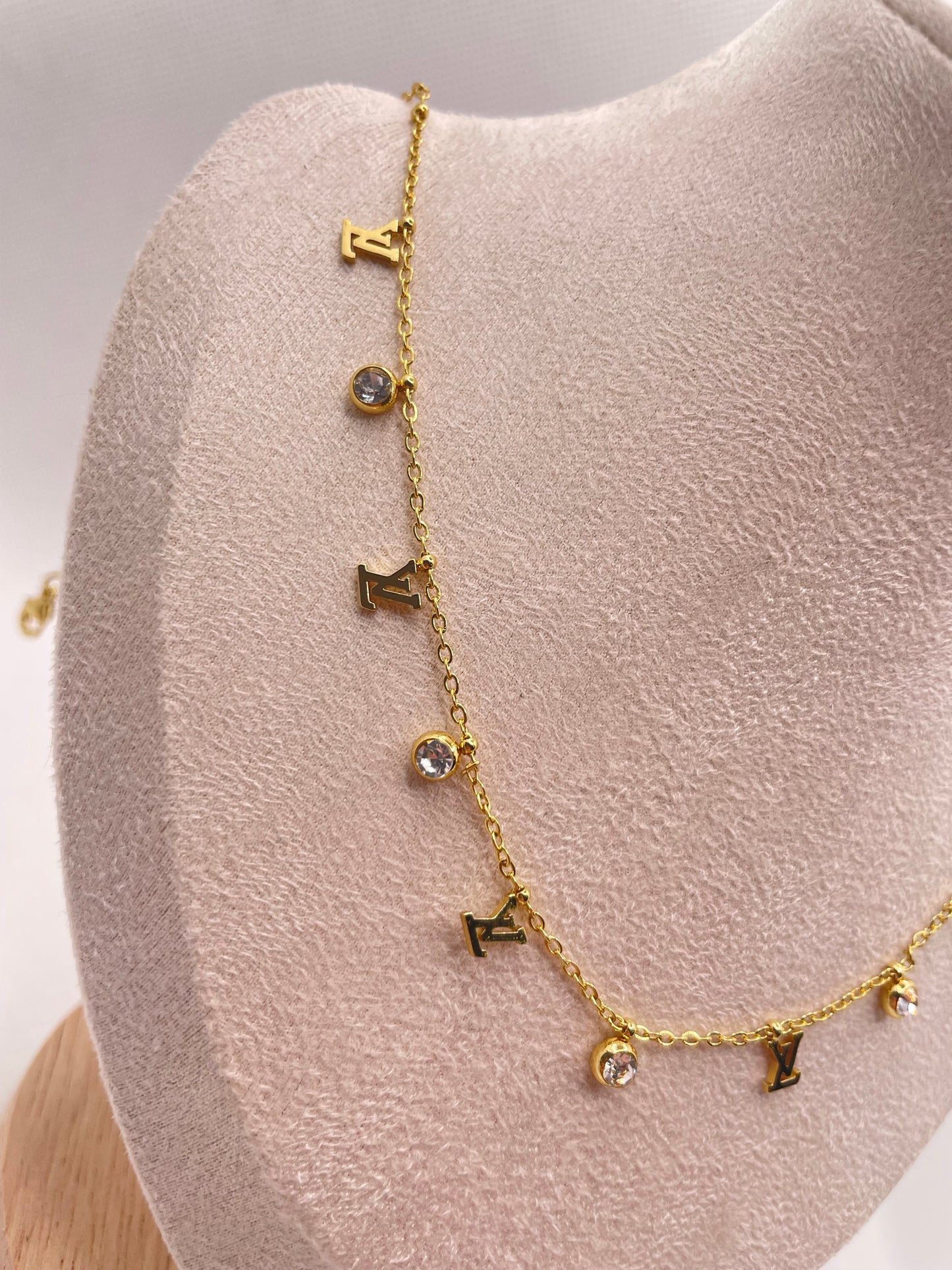 Crystal Letter Charm Necklace – Dainty Gold Chain