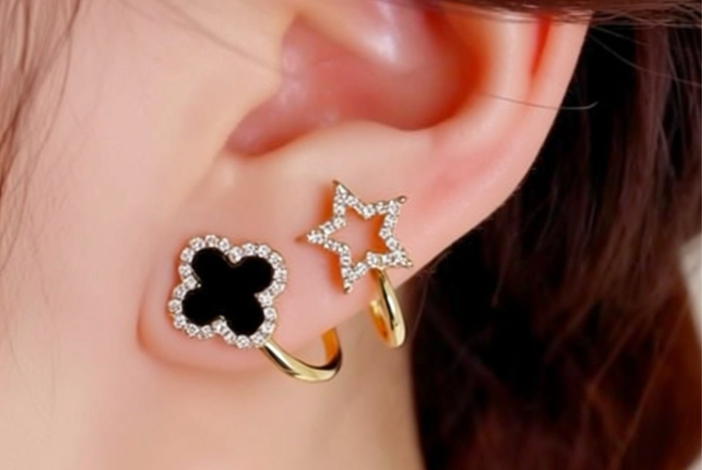 Celeste Clover & Star Wrap Earrings – Gold
