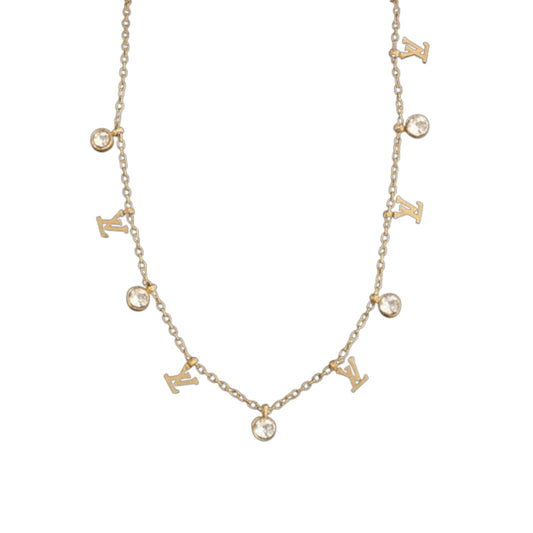 Crystal Letter Charm Necklace – Dainty Gold Chain